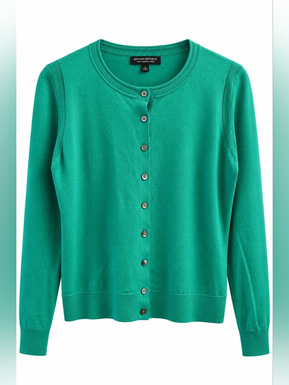 Banana Republic Kelly Green 100% Merino Wool Cardigan Sweater L, Prep, Heritage